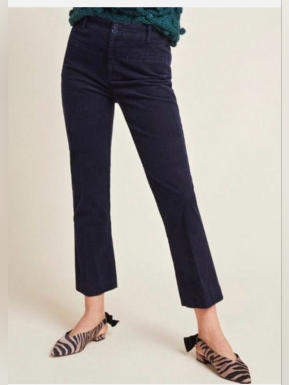 Anthropologie's The Essentials Collection, Cropped, Flared, Navy Cordury Trouser